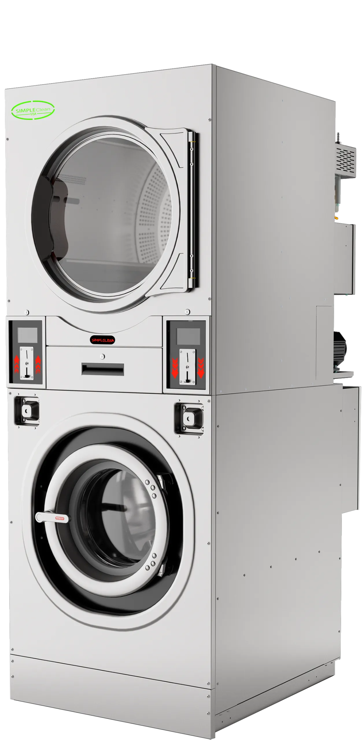 Simple Clean EC30FWDD Stacked 30 lb Washer over 30 lb Dryer — side view